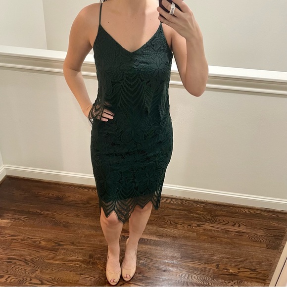 Women’s Strappy Lace Midi Dress, Hunter Green, Medium - Picture 1 of 10